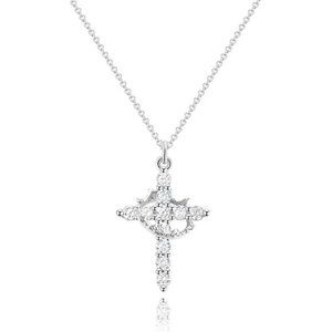 Upgraded Crown Cross Necklace for Women, 14K Gold Plated Crown Cross Pendant